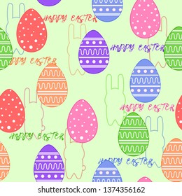 Seamless pattern for easter. Vector illustration of eggs and bunny