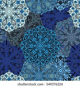 Seamless pattern, eastern filigree background. Vintage lace for design in oriental style. Ornate floral decor for textile or print.