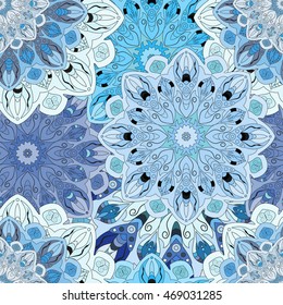 Seamless pattern with eastern floral ornament. Floral oriental design in aztec, turkish, pakistan, indian, chinese, japanese style. Wrapping paper or front-side, vector art.