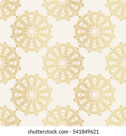 Seamless pattern in eastern, oriental, islamic style. Golden decorative background with mandala. Repeating elements.