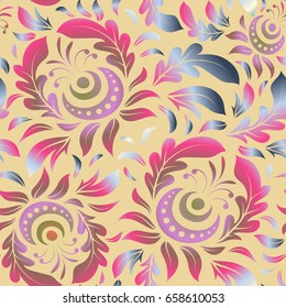 Seamless pattern in Eastern style with pink and blue elements. Vector sketch for cards, thank you message, printing. Vintage seamless grid for design template.