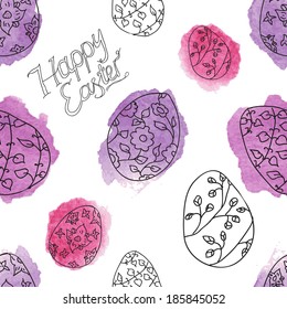 Seamless pattern with eater eggs. Vector illustration with watercolor elements