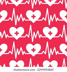 Seamless pattern with ecg heartbeat rhythm symbol for International Nurses Day celebration. CMYK color mode ready to print.