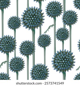 Seamless pattern with echinops. Vector