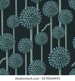 Seamless pattern with echinops. Vector