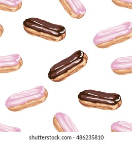 Seamless pattern with eclair.Sweet vector print
