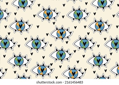 Seamless pattern Eco eye planet vector illustration. Go green, save the planet