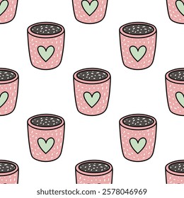 Seamless pattern with eco friendly reusable cup and heart design