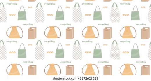 Seamless pattern with eco-friendly shopping bags. reprocessing. conservation of the environment. Vector illustration