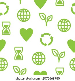 Seamless pattern with ecological and environmental symbols.