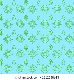Seamless pattern ecological green nature symbols hand drawn doodle