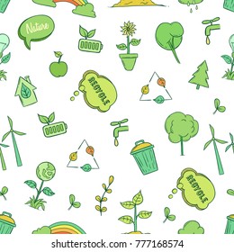 seamless pattern of ecology and environment concept with doodle style
