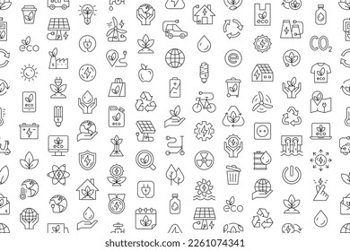 Seamless pattern with Ecology icons. Nature icon. Eco green icons. Thin line icon set