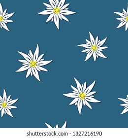 flor edelweiss de patrón transparente en la ilustración vectorial de fondo azul EPS10
