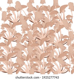 Seamless pattern edible honey mushrooms grow from ground vector illustration on white background