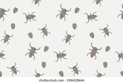 Seamless pattern of edible insects, Giant water bug and Diving beetle
