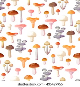seamless pattern of edible mushrooms on white background