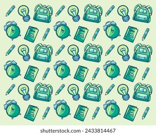 seamless pattern of educational tools, bags, lamps, alarms, pencils, books. Isolated vector design. with bright colors. perfect for backgrounds, prints on fabric or paper