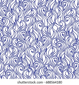 Seamless pattern with the effect of waves or curls of long hair. Abstract background of bends line.