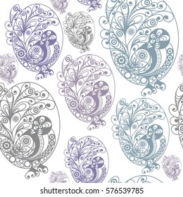 Seamless pattern with egg with bird and branches (symbol of Easter holiday). Decorative print. Abstract background texture. Fabric, cloth design, wallpaper, wrapping, packaging. Vector illustration.