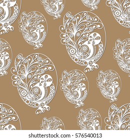 Seamless pattern with egg with bird and branches (symbol of Easter holiday). Decorative print. Abstract background texture. Fabric, cloth design, wallpaper, wrapping, packaging. Vector illustration.