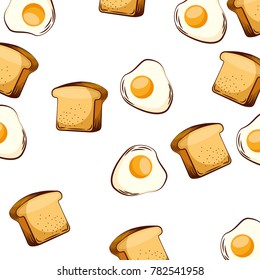 seamless pattern egg fried and slice bread breakfast