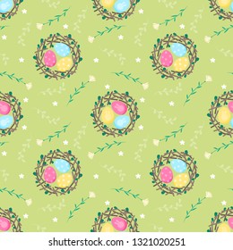 Seamless pattern egg in nest and flower