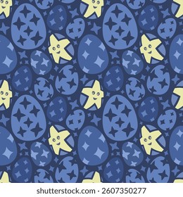 Seamless pattern with egg shapes filling fith stars on the dark background