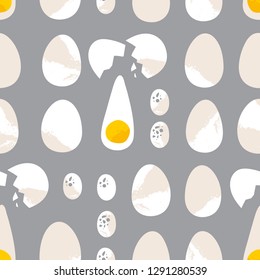 Seamless pattern with egg, stamp texture. Hand drawn scandinavian background. Vector illustration for design and print.