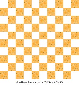 Seamless pattern with egg yolk. Colored egg chessboard background. Doodle vector eggs illustration