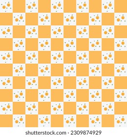 Seamless pattern with egg yolk. Colored egg chessboard background. Doodle vector eggs illustration