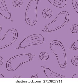 Seamless pattern with eggplant. Hand drawn vector illustration.