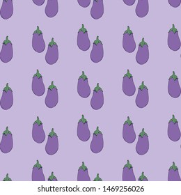 Seamless pattern with eggplant on light violet background for fabric, textile, clothes, tablecloth and other things. Vector image. 
