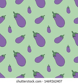 Seamless pattern with eggplant on mint green background for fabric, textile, clothes, tablecloth and other things. Vector image. 