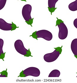 Seamless pattern with eggplant on a white background. Pattern for kitchen textiles with vegetables