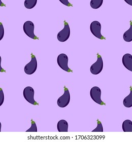 Seamless pattern of eggplant, purple background vegetarian