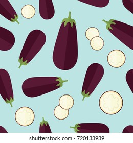 seamless pattern eggplant vegetable food on blue background vector wallpaper textile