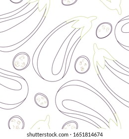 Seamless pattern. Eggplant. Vegetables. Natural food and healthy nutrition. Flat vector illustration on a white background.