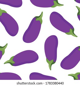 Seamless pattern with eggplants as a concept of veganism, vegetables. Flat vector stock illustration with endless pattern with eggplant isolated on white background as print for wrapping paper