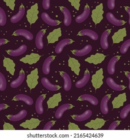 
Seamless pattern with eggplants and leaves Vector pattern on a purple background.