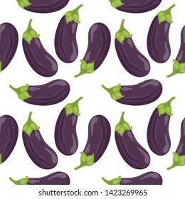Seamless pattern with eggplants. Ripe and healthy eggplant. Wallpaper, print, wrapping paper, modern textile design. Vector illustration.