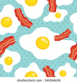 Seamless Pattern With Eggs And Bacon. Breakfast Wallpaper