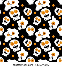 Seamless pattern of eggs. Funny food. Terrible eggs.