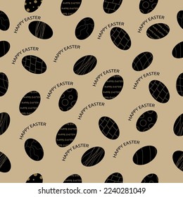 Seamless pattern eggs. Happy Easter .Black modern eggs.Wrapping paper for Happy Easter.Vector.Seamless background for happy Easter day. The decorative Easter eggs with different elements.Trend color.