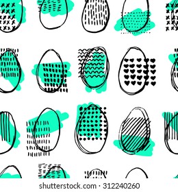 Seamless pattern with eggs. Happy Easter. Abstract ellipse pattern.