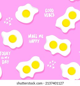 Seamless pattern with eggs and words. Cool texture background. Wallpaper for teen girls. Fashion style