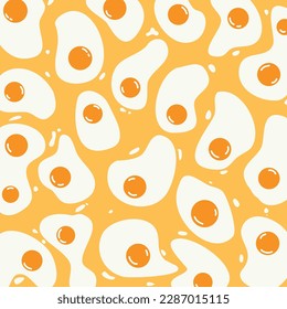 Seamless pattern with eggs and yellow background. 
Fried eggs pattern background. Vector Illustration.