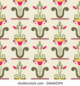 Seamless pattern egyptian floral silhouettes. Tribal art colorful repeating background texture. Cloth design. Wallpaper 