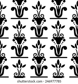 Seamless pattern egyptian floral silhouettes in black and white. Tribal art monochrome repeating background texture. Cloth design. Wallpaper 