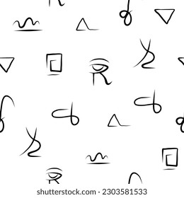 Seamless pattern with egyptian hieroglyph in hand drawn simple style